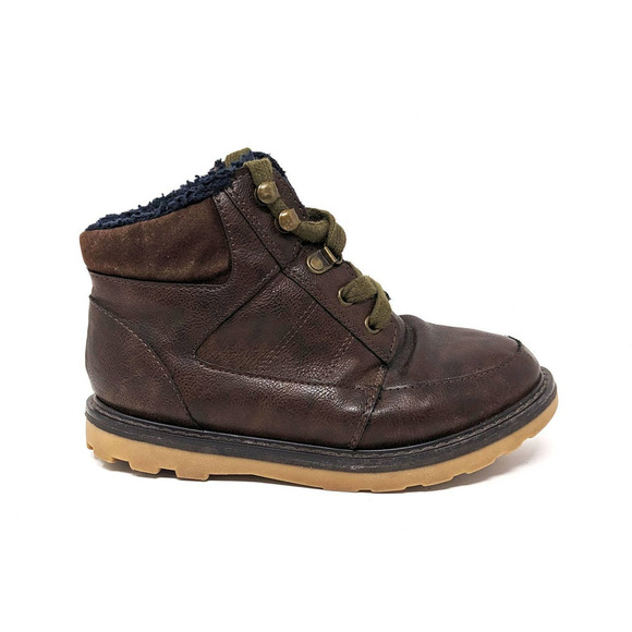 Cat & Jack Shoes Youth Boys 2 Kory Faux Brown Leather Ankle Boots Lace Up - Picture 2 of 8